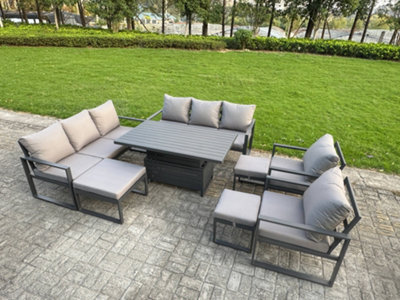 Fimous 11-Seater Aluminium With Adjustable Rising Lifting Dining Table & Cushions 3 Footstools Dark Grey from B&Q