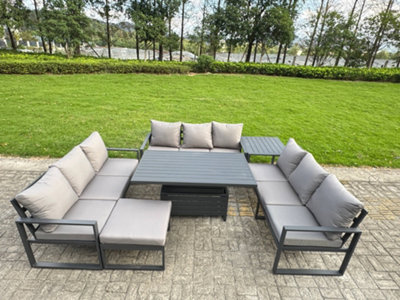 Fimous U-Shaped Garden Furniture Set 10-Seater Aluminium With Adjustable Rising Lifting Dining Table Side Table Big Footstool from B&Q