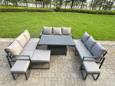 Fimous Aluminum Outdoor Patio Furniture Set With Adjustable Rising Lifting Dining Table 3 Footstools Dark Grey from B&Q
