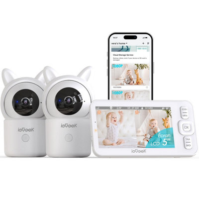 Iegeek 1080P Baby Monitor With 5In Split ScreenTwo CamerasNight Vision And Ptz from B&Q