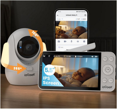 Iegeek Smart Wifi Baby Monitor 2.5K With 5.5'' Screen And 360 Ptz
