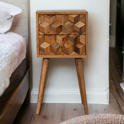 Artisan Furniture Solid Wood Mini Cube Carved 2 Drawer Bedside - Brown - Image 5