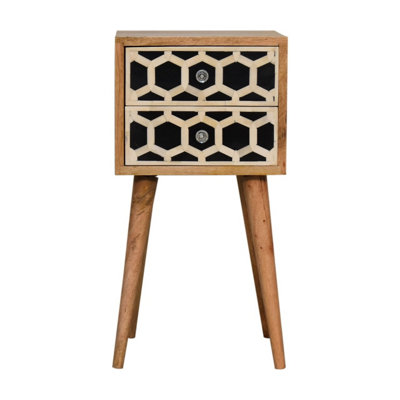 Artisan Furniture Solid Wood Mini Bone Inlay 2 Drawer Bedside from B&Q