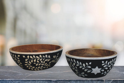 Artisan Furniture Solid Wood Floral Resin Inlay Bowl Set from B&Q