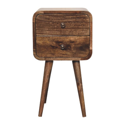 Artisan Furniture Grey Wash 2 Drawer Solid Wood Curved Mini Bedside Table - Image 5
