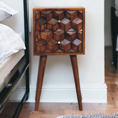 B&Q -  Solid Wood Mini Chestnut Cube 2 Drawer Bedside