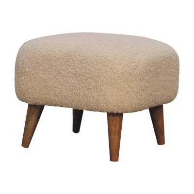 Artisan Furniture Solid Wood Boucle Cream Square Footstool from B&Q