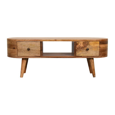 Artisan Furniture Oak-Ish 2 Drawer Single Shelf Solid Wood Round Mini Entertainment Unit - Image 4
