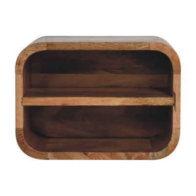 Artisan Furniture Solid Wood Oak-Ish Floating Open Curve Bedside