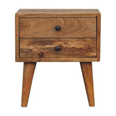 Solid Wood Mini Oak Ish Modern Bedside Brown 2 Drawers - Image 5