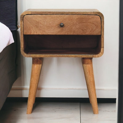 Artisan Furniture Solid Wood Curved Oak-Ish Open Bedside