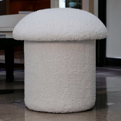 Artisan Furniture Solid Wood White Boucle Mushroom Footstool from B&Q