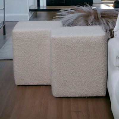 Artisan Furniture Solid Wood White Boucle Twin Footstool from B&Q
