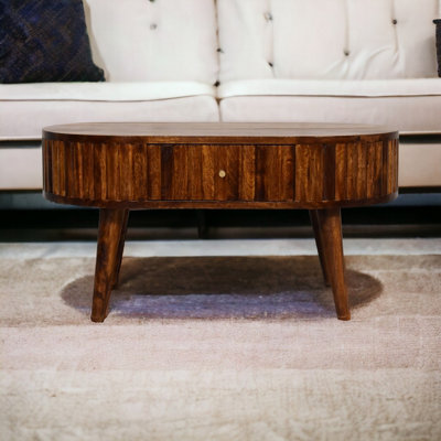 Artisan Furniture Solid Wood Stripe Chestnut Coffee Table2-DrawersNordic LegsDark Brown from B&Q