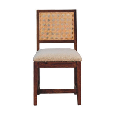 B&Q -  Solid Wood Cream Boucle Rattan Chair