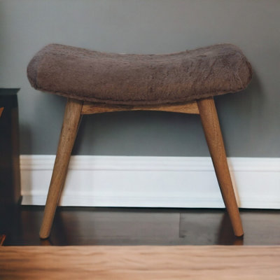Artisan Furniture Solid Wood Mocha Faux Fur Curved Bench from B&Q