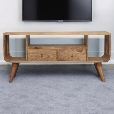 Artisan Furniture Solid Wood Soba Nordic Multi Media Unit, 2 Drawers, Beige, Brown - Image 4