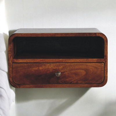 Artisan Furniture Solid Wood Chestnut Curve Upper Slot Floating Bedside Large
