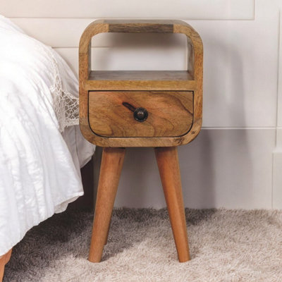 Artisan Furniture Oak-Ish Single Drawer Single Shelf Solid Wood Extra Mini Curved Bedside Table - Image 5