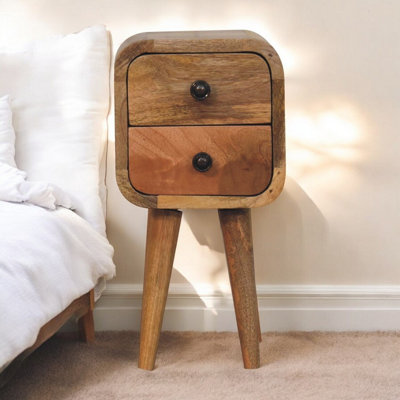 Artisan Furniture Oak-Ish 2 Drawer Solid Wood Extra Mini Curved Bedside Table - Image 5