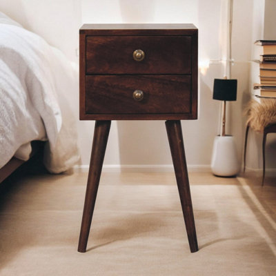 Artisan Furniture Solid Wood  Mini California Walnut Bedside2-DrawersNordic LegsDark Brown from B&Q