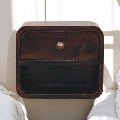 Artisan Furniture Solid Wood Mini Curved California Walnut Wall Mounted Bedside With Open Slot from B&Q