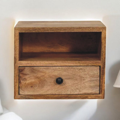 Artisan Furniture Solid Wood Solis 1-Drawer Oak-Ish Wall Mounted Nightstand1 ShelfBeige from B&Q