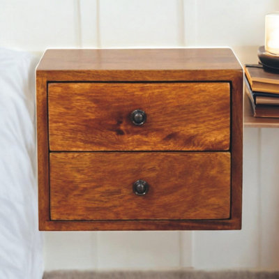 B&Q -  Solid Wood Solis 2-Drawer Chestnut Wall Mounted NightstandBrown