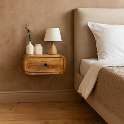 Artisan Furniture Solid Wood Avora Mini Wall-Mounted Oak-Ish 1 Drawer Nightstand - Brown - Image 3