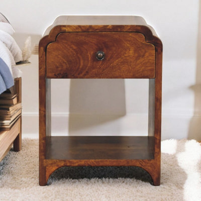 B&Q -  Solid Wood Newton Mini Chestnut Nightstand With A Drawer And Open Shelf