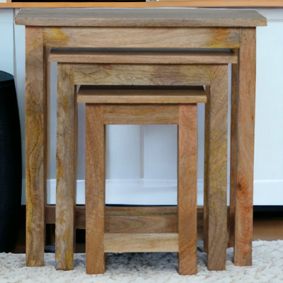 B&Q -  Country Solid Wood Stool Set Of 3Oak-Ish