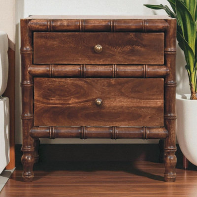 B&Q -  Solid Wood Bamboo Frame Nightstand In Roasted Almond With 2 Drawers