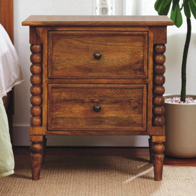 Artisan Furniture Solid Wood Spindle Leg Amber Oak Nightstand2-DrawersBrown from B&Q