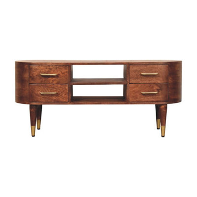 Artisan Furniture Solid Wood Valenza Media Unit, 4 Drawers & 2 Open Slots, Brown, Brown - Image 4