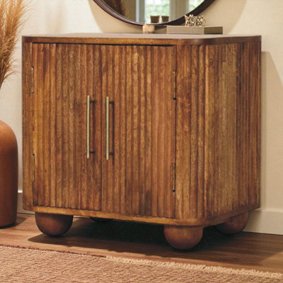 Artisan Furniture Solid Wood Solis Fluted Mini Sideboard2 ShelvesBall FeetBrown from B&Q