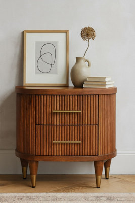 Artisan Furniture Amber Solid Wood Ribbed Bedside With Brass Accents B&Q