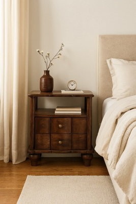 Artisan Furniture Solid Wood 2-Drawer Bedside With Open Shelf - Brown - Image 5