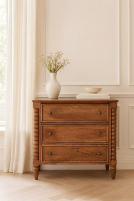 Artisan Furniture Solid Wood Spindle Chest3-DrawersLight Brown from B&Q