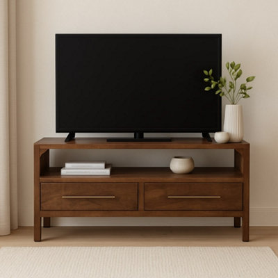 Artisan Furniture Solid Wood Arc-Line Media Console2 Drawers1 Open ShelfBrown from B&Q