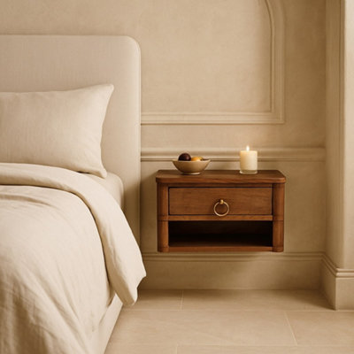 Artisan Furniture Tiger Oak Single Drawer Single Shelf Solid Wood Box Frame Wall-Mounted Nightstand - Image 5