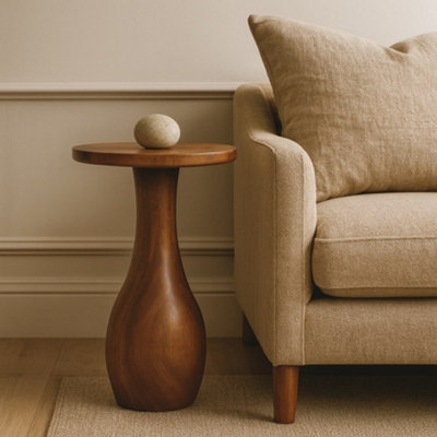 B&Q -  Solid Wood Curved Base Side TableBrown