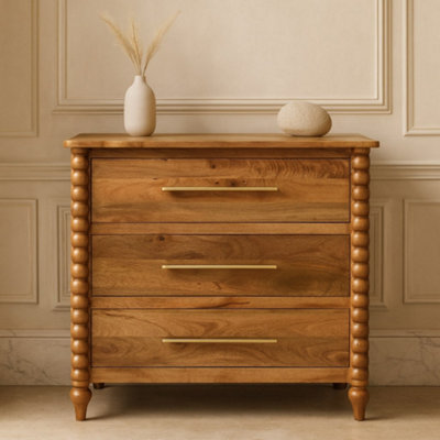 Artisan Furniture Solid Mango Wood Spindle 3-Drawer Chest - Brwon - Image 3