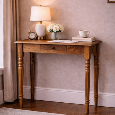 Artisan Furniture Solid Wood Oakish Turned Leg Writing Desk - Oak-Ish - Image 3