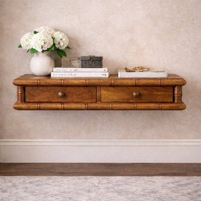 B&Q -  Solid Wood Bamboo Wall-Mounted Console2 DrawersLight Brown
