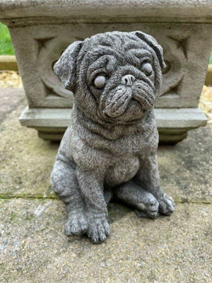 Burgess Sitting Pug Stone Statue Outdoor Stone Puppy Dog Bulldog Animal Garden Ornament from B&Q