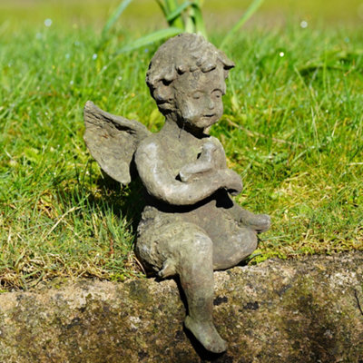 Burgess Cast Iron Sitting Cherub Antique Style Verdigris Home Garden Ornament Sculpture from B&Q