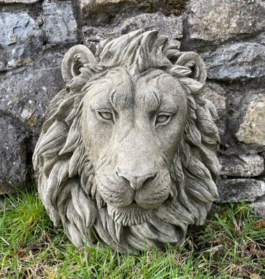 Burgess Large Lion Head Bust Hanging Plaque Stone African Animal Outdoor Garden Ornament from B&Q