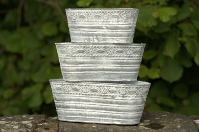 Burgess Rose Galvanised Zinc Metal Planter Garden Flower Pots Trough Set Of 3 from B&Q