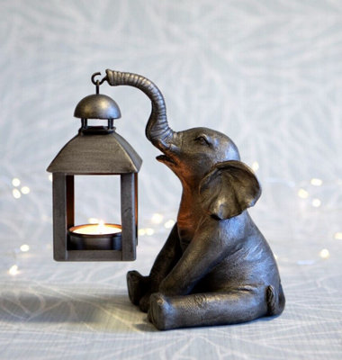 Burgess Elephant With Lantern Tealight Holder Resin Statue Ornament Metal Home Decor from B&Q