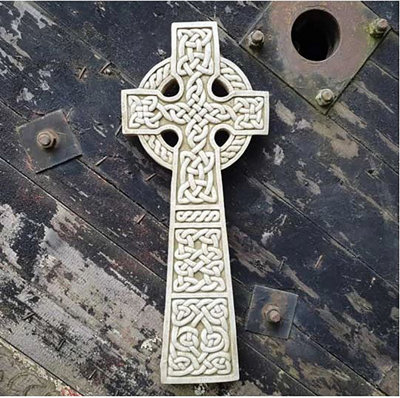 Burgess Celtic Cross Large Hanging Plaque Wall Decoration Stone Statue Handmade British Welsh Sculpture Outdoor Garden from B&Q